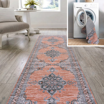 Wincer Chenille Cottage Medallion Machine-washable Area Rug